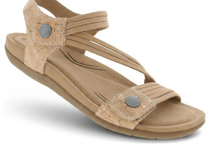 Luna Cork walking sandal in warm beige with cross-strap design