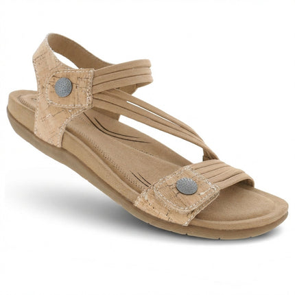 Luna Cork walking sandal in warm beige with cross-strap design