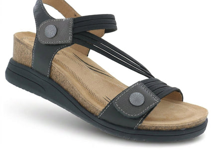Saint cork sandal in black with strappy design and cork footbed