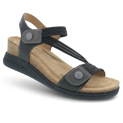 Saint cork sandal in black with strappy design and cork footbed